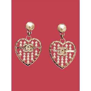 CHANEL Gold Heart Earrings with Pearl and diamond Accents
